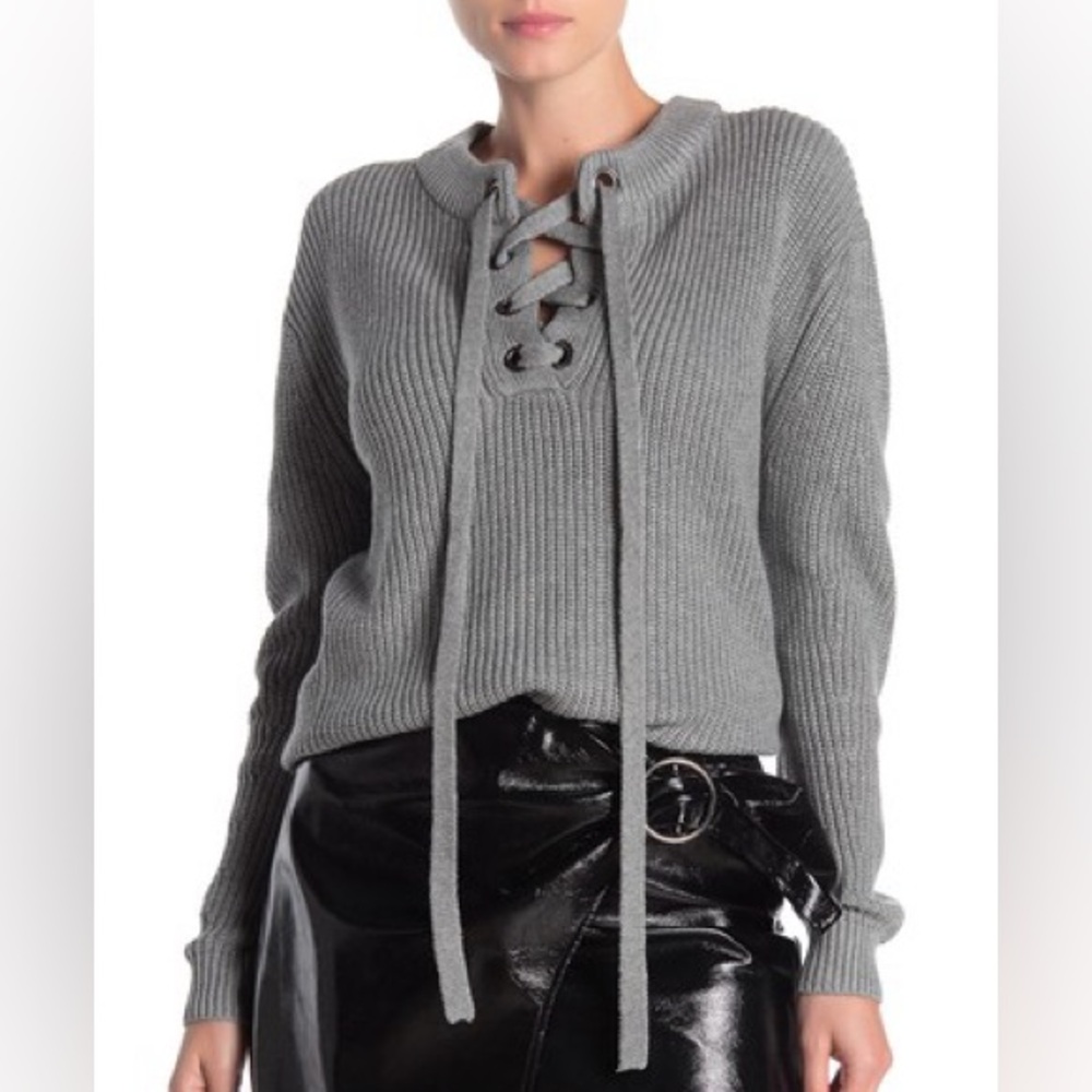 J.O.A Los Angeles gray sweater with tie front detail size small